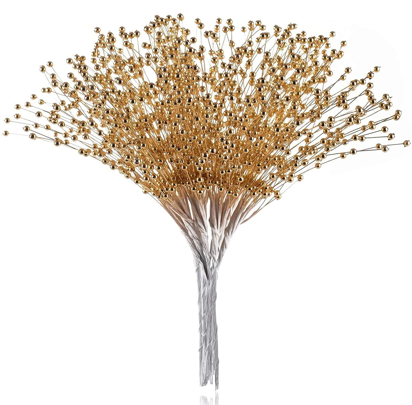 50pcs Beaded Stick Bride Wedding Pearl Bouquet Party Decoration, Christmas Decorations, 4mm Pearl Bouquet Christmas Flower, Christmas Tree Picks and Sprays (Gold)