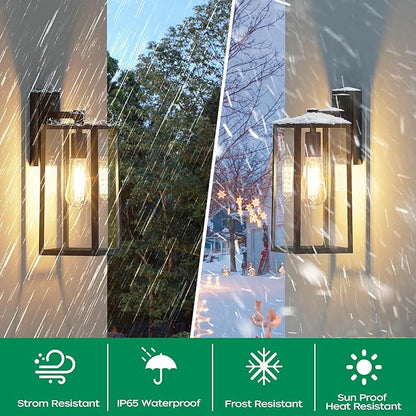 PARTPHONER Outdoor Light Fixtures Wall Mount, Porch Light, Waterproof Exterior Light Fixture, Anti-Rust Wall Sconce with Clear Glass and Black Aluminum for Garage, Doorway-2 Pack