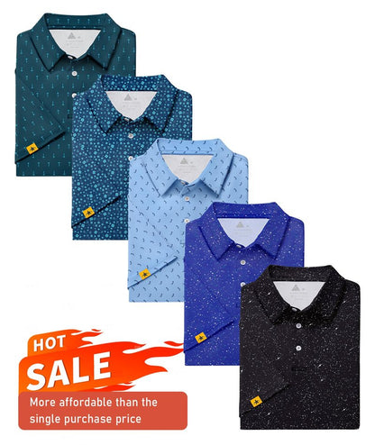 ZITY 5 Pack Mens Golf Shirt Short Sleeve UPF 50+ Moisture Wicking Performance Print Patterns Casual Golf Polo Shirts for Men Tealblue Legionblue Lightblue RoyalBlue Blackwhite X-Large
