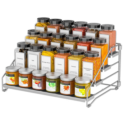 4 Tier Spice Rack for Cabinet, Spice Rack Organizer, Depth Adjustable Spice Holder for Countertop, Cupboard, Pantry, Seasoning Shelf, Metal, Black (1 Pack)