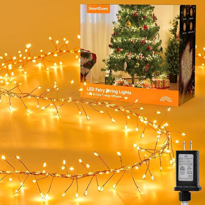 Flowing Fairy Lights Plug in with 14 Modes, 10FT 388LED Twinkle Firecrackers String Lights Indoor, Christmas Tree Cluster Lights Waterproof for Bedroom Garland Christmas Decor, Warm White