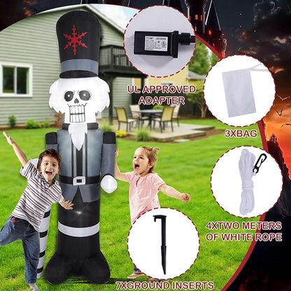 9FT Grey Soldier Inflatable Decoration, Yard Decoration with LED Lights, Outdoor Inflatable Decoration for White Christmas, Halloween, Outdoor Lawn, Garden, Party