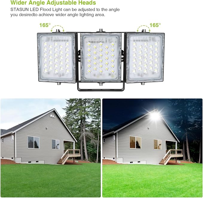 STASUN 150W Dimmable LED Flood Light, Outdoor Area Lighting, IP66 Waterproof Exterior Floodlight Commercial Security Light, 6000K Daylight White, 3 Adjustable Heads for Yard, Street,Parking Lot