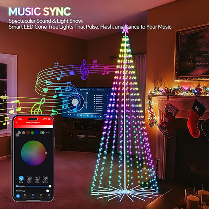 10 FT Smart Christmas Cone Tree Lights, 514 LED Lighted Outdoor Christmas Tree with Remote & App Control Timer, Music Sync, DIY RGB Color Changing for Indoor Outdoor Decorations