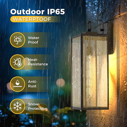 L LOHAS LED 2 Pack 18 Inch Large Size Dusk to Dawn Outdoor Light Fixture, Matte Black Waterproof Anti-Rust Porch Lights Ourdoor, Exterior Lighting Fixtures for Porch, Doorway, Garage, ETL Listed