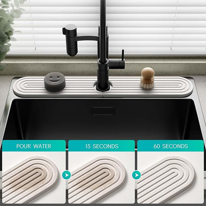Stone Faucet Mat for Kitchen Sink – Diatomite Fast-Drying Stone Tray, Faucet