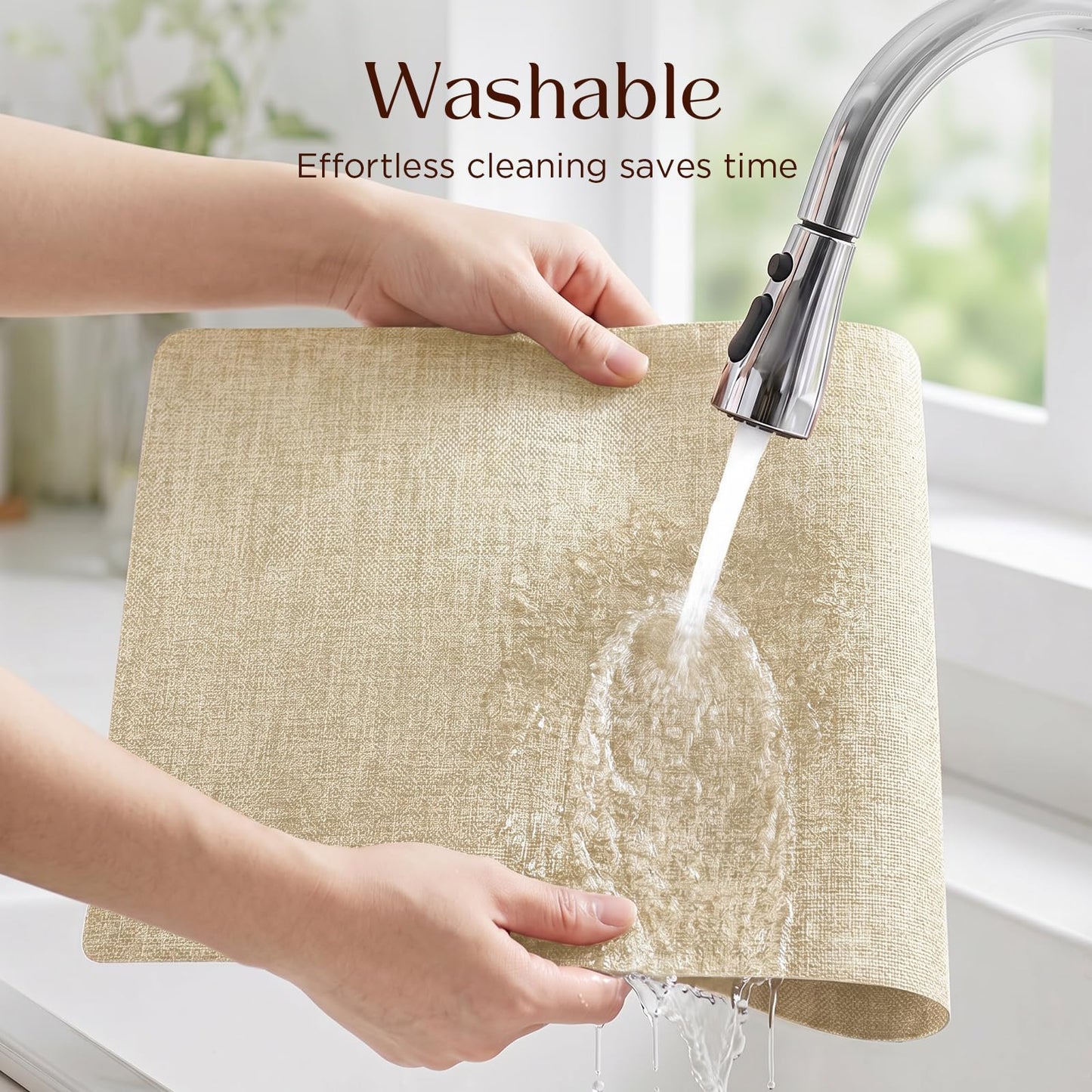 Newise Leather Placemats Set of 6-18 x12 inch, Washable Heat Resistant Place Mats for Patry Kitchen Dinner, Beige