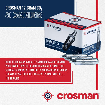Crosman Powerlet CO2 Cartridges for Air Rifles, Air Pistols & Paintball - Snug Fit, Leak-Free Seal, Durable Metal Construction - Made in USA, Multi-Pack Options