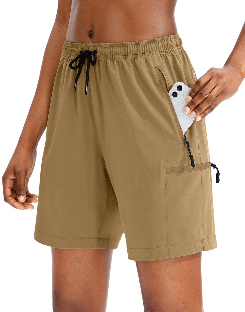 SANTINY Women's 5''/ 7''/9'' Hiking Cargo Shorts Quick Dry Lightweight Summer Shorts for Women Athletic Golf Zipper Pockets(Dark Khaki_M)