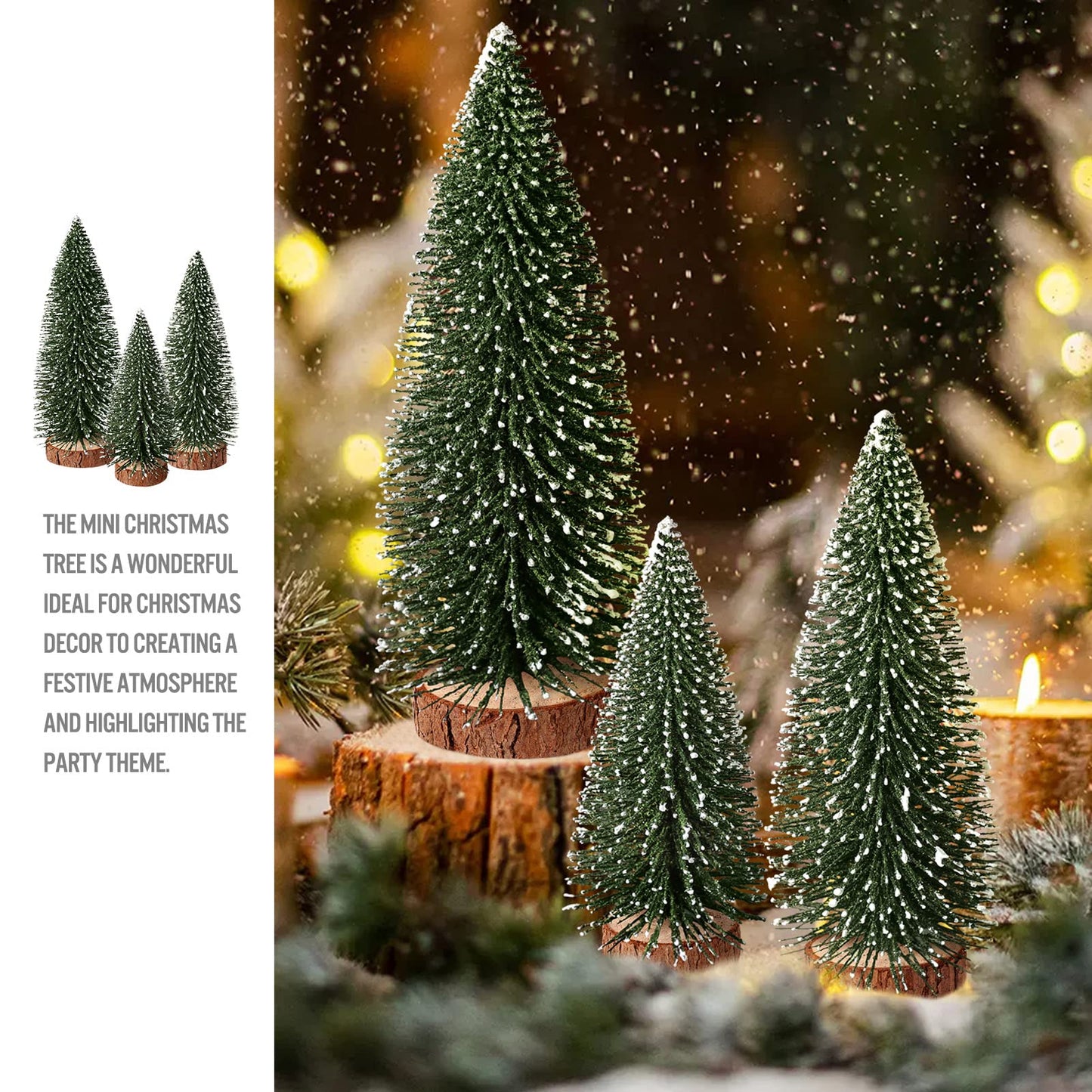 9Pcs Mini Bottle Brush Christmas Trees in 4 Sizes - Green, Silver, White Table Decorations