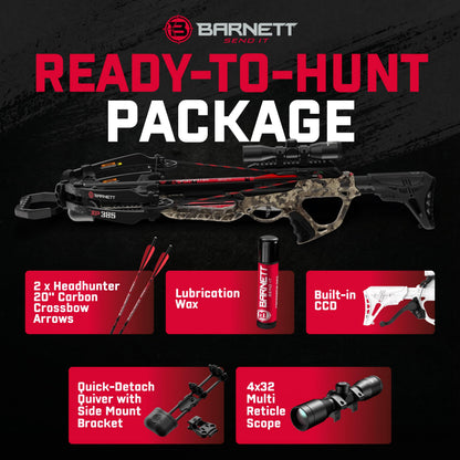 Barnett Expedition 385 Hunting Crossbow - Compact, Fast 385fps, Adjustable Butt Stock, Veil Camo, Triggertech Trigger, 4x32 Scope, Aluminum Flight Track, Headhunter Bolts, with CCD.