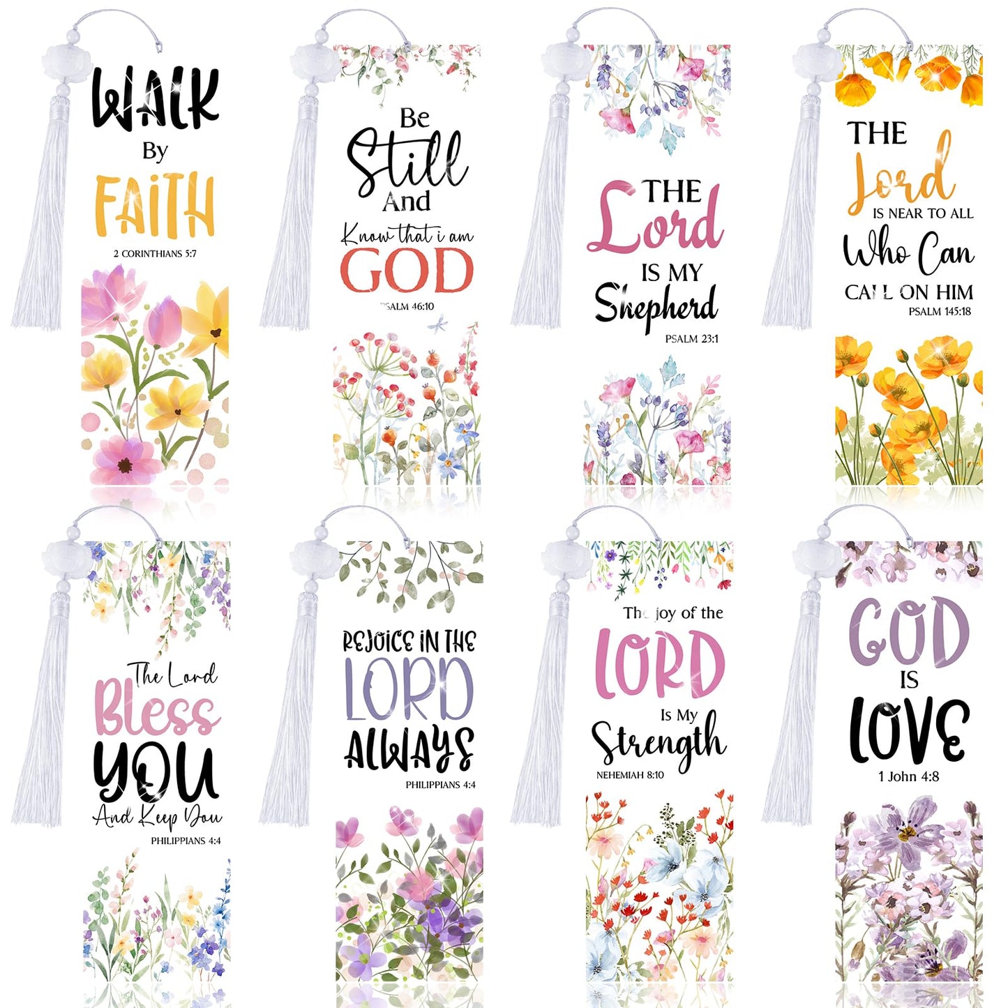 8 Pieces Christian Bible Verse Diamond Art Bookmarks 5d Christian Beaded Bookmark Acrylic Tassel Bookmark for DIY Making Beginners Kids Adults Arts Craft Supplies (Christian-1)