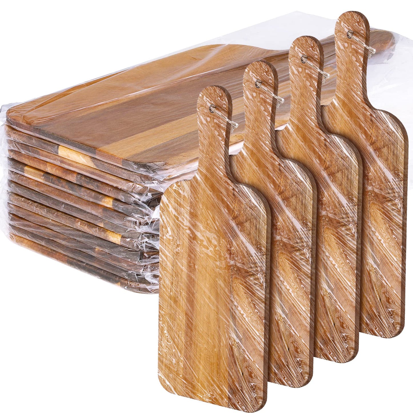 Patelai 12 Packs Acacia Wooden Cutting Board Set with Handles Large 15 x 7 Inch Kitchen Serving Plain Chopping Board Bulk Gifts for Christmas Vegetables Meat Pizza Cheese Fruit Bread
