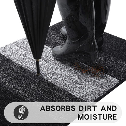Kitinjoy Indoor Outdoor Door Mat, 32x20 Non-Slip Absorbent Dirt Trapper, Low-Profile Washable Inside Entrance Front Floor Mat, Sturdy Soft Entry Doormats for Entryway, Black