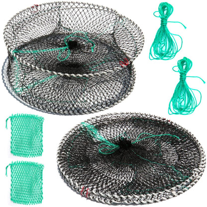 Drasry Crab Trap Bait Lobster Crawfish Shrimp Portable Folded Cast Net Magic Collapsible Fishing Traps Nets Accessories for Blue Crabs 2PCS (23 in * 9.8 in) Green (0.61 in Mesh)