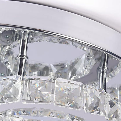 CXGLEAMING 15.7" Crystal Chandelier Modern LED Ceiling Light Moon Shape Crystal Flush Mount Ceiling Lights Fixture for Bedroom Living Room Kitchen Hallway (6500K Cool White)
