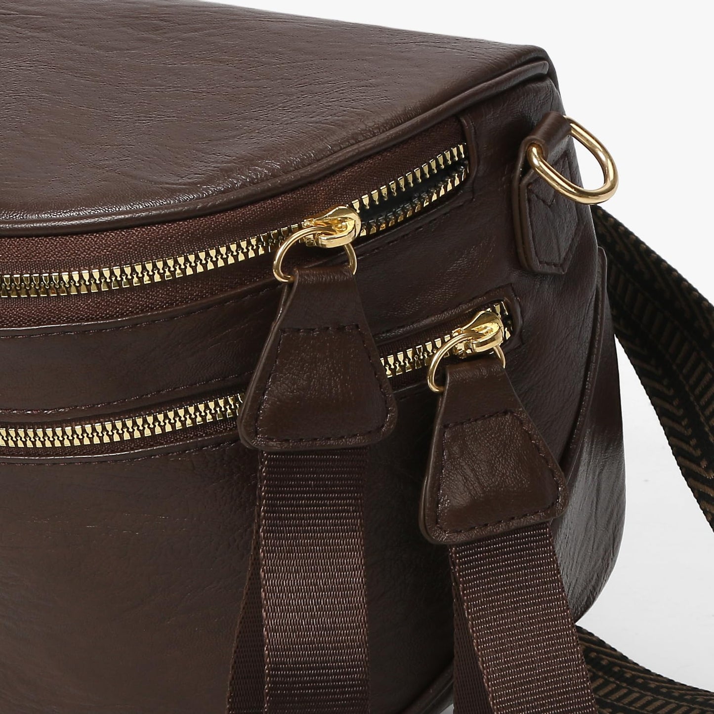 Leather Crossbody Fanny Pack Trendy Bum Bag Double Zip Multi Compartment with 2 Adjustable Straps Daily Belt Purse for Women