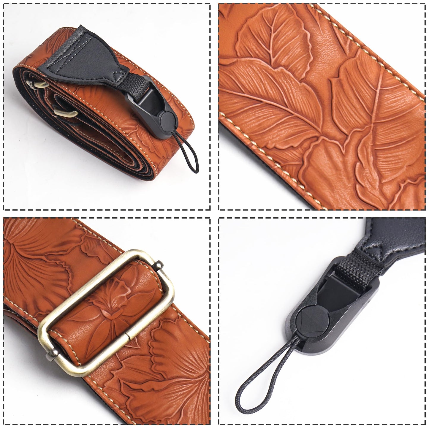 QIELIZI Lifestyle Camera Strap,Vintage Adjustable Vintage Neck & Shoulder Strap for All DSLR Cameras,Great Gift for Photographers(1-Carved Dark Brown)