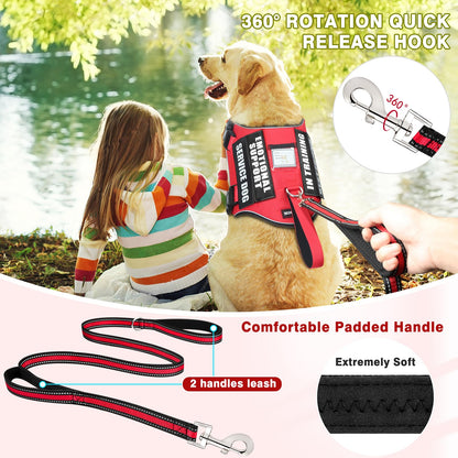 MOOGROU Service Dog Vest Harness and Leash Set+10 Patches,No Pull&Adjustable Reflective Dog Harness with Soft Padded Handle for Training/Everyday,Fit Small/Medium/Large/Extra-Large Dogs (Red S)