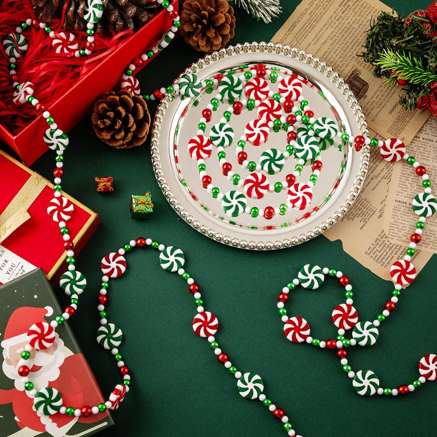 Christmas Tree Candy Garland, Christmas Decorations Hanging Peppermint Garland for Meeting Wreaths Home Fireplace Ornaments (10 Feet)