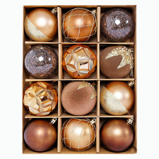 HipTree Christmas Tree Ornaments Decorations Set-12ct 3.14 Inch Copper Gold Velvet Ornaments for Christmas Tree Shatterproof Hanging Ball Ornament Bulk,Xmas Tree Tabletop Decorations for Holiday Decor