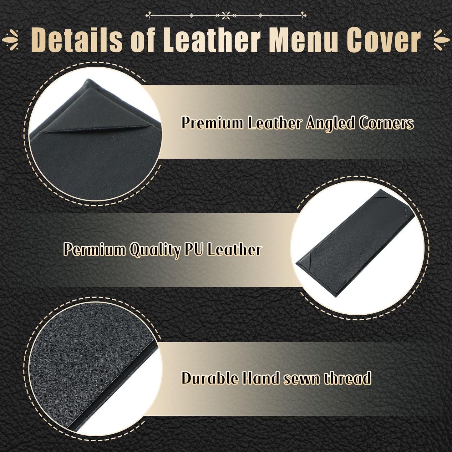 FLKQC 15 Pack Restaurant Menu Covers Holders 4.25" X 11", Single View Synthetic Leather Menu Holder Covers Book Style with Angled Corners Black for Wine List, Morning Menu, Wine Menu (15, 1 Page)