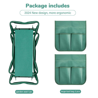 iPower Upgraded Garden Kneeler and Seat, with Sturdy Soft EVA Foam Pad, 2 Tool Pouch, Hold 330lb, Portable Foldable Kneeling Bench, for Gardening, Fishing, Camping, Green