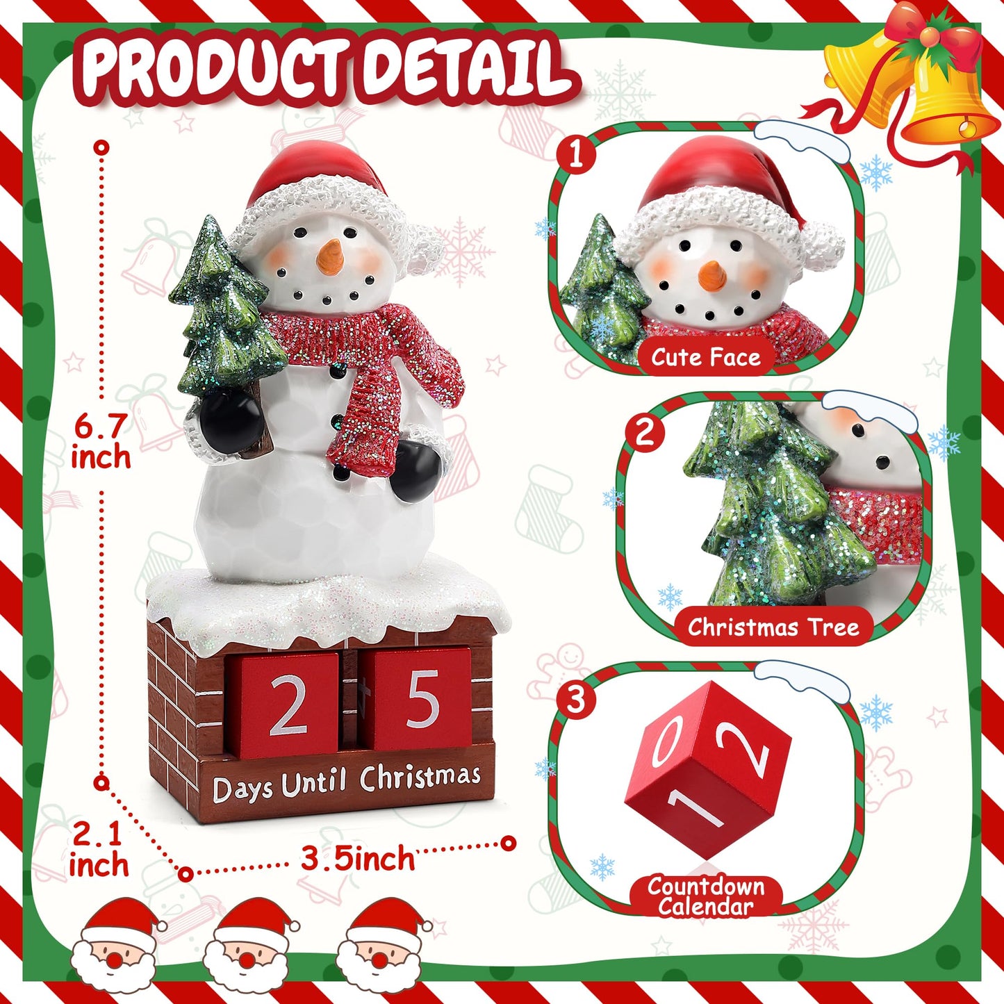 Snowman Statue for Christmas Decorations-Days Until Christmas Countdown Calendar,Xmas Snowman Figurines Decor for Shelf Table Mantel,Winter Holiday Home Decorations Indoor,Xmas Gifts