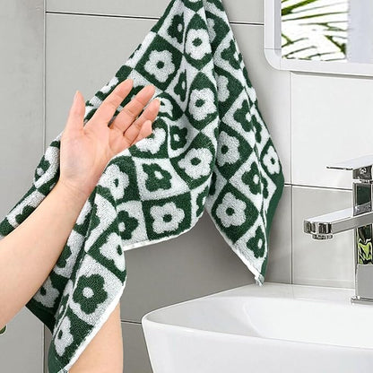 Jacquotha Cotton Hand Towels Green Checkered Floral