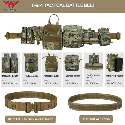 YAKEDA Tactical Molle Battle Belt -Airsoft Combat Belt Quick Release Rigger 1.75 Inch Inner & Outer Heavy Duty Belts for Men (CP)