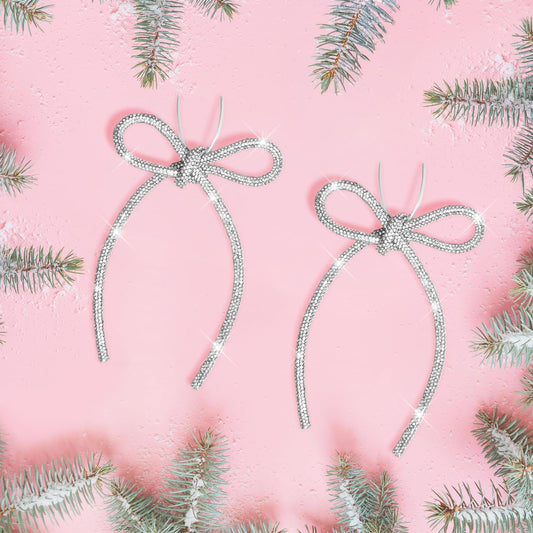 6 Pcs 4.3" x 6" 2026 Christmas Bows for Tree Decor, Silver Sparkly Glitter Rhinestone Bow Ornaments with Twist Tie for Xmas Decoration, Wreath, Garland, Gift Wrapping