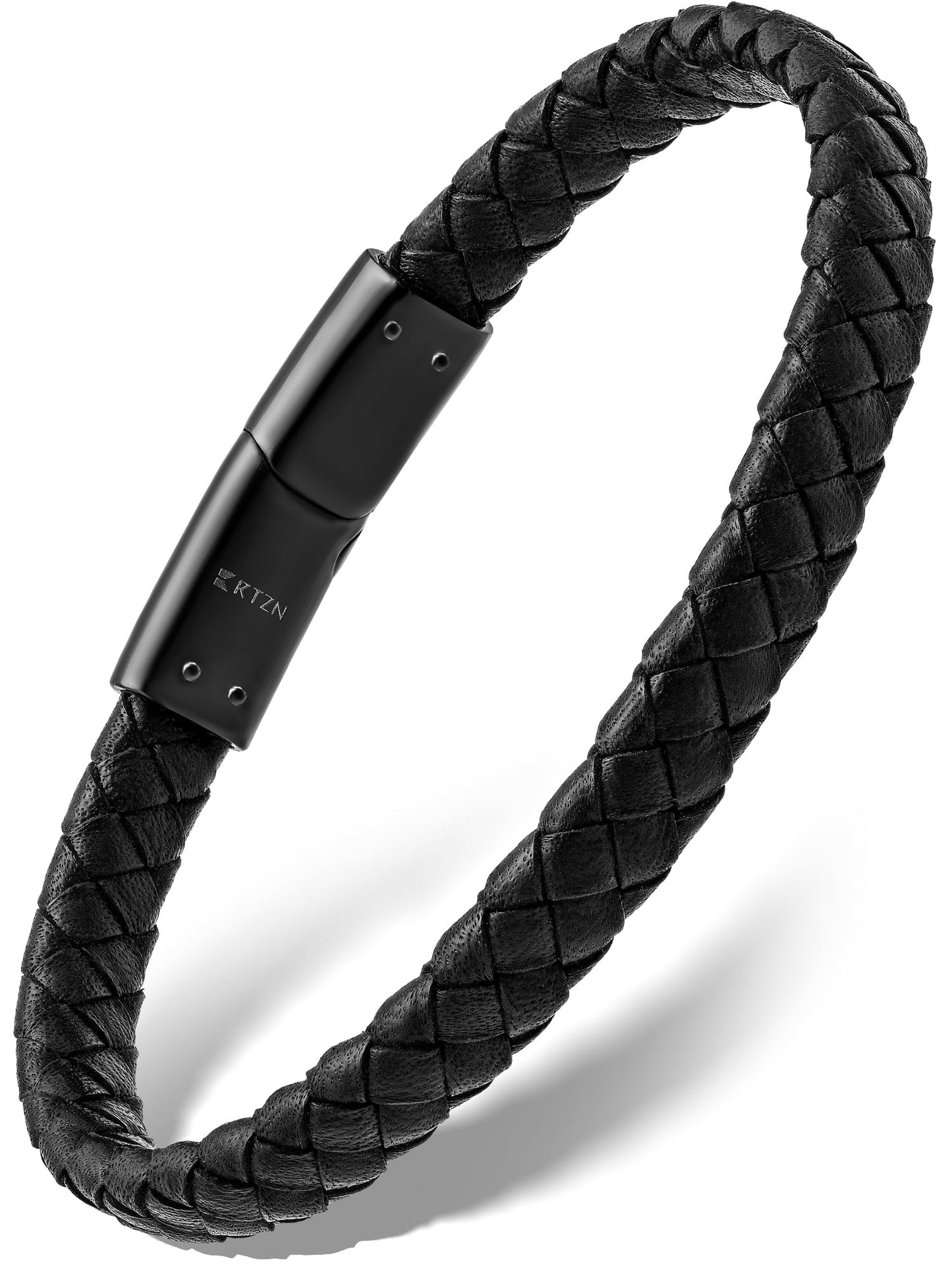 RTZN Black Leather Bracelet for Men Premium Artisan Handcrafted Braided Leather Bracelet Mens (Small)