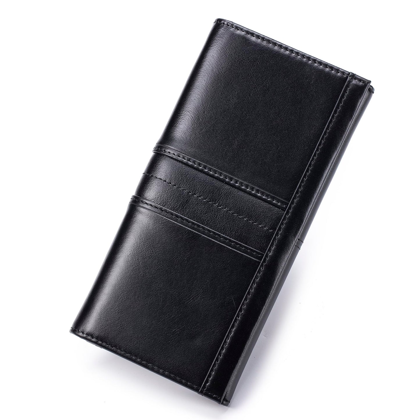 LUKZIJAES Wallets for Women Slim Long RFID Blocking Ladies Genuine Leather Bifold Wallet Womens with ID Window Coin Pocket (#1-Black)