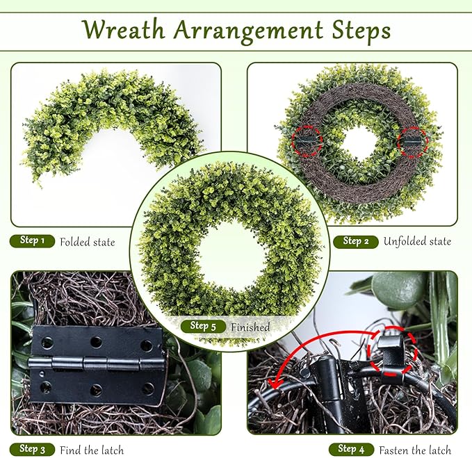 24 Inch Large Boxwoods Green Spring Artificial Wreath for Front Door, Year Round Spring Summer Winter Wreaths for Wall Window Porch Home Farmhouse Wedding Outdoor Outside Indoor Decorations