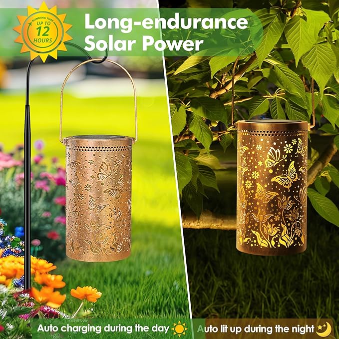 Fabuday Butterfly Solar Lantern Gift for Women - Outdoor Epiphyllum Lanterns Waterproof for Patio, Yard, Porch and Pathway, Hanging Outside Garden Decor with Solar Power Lights