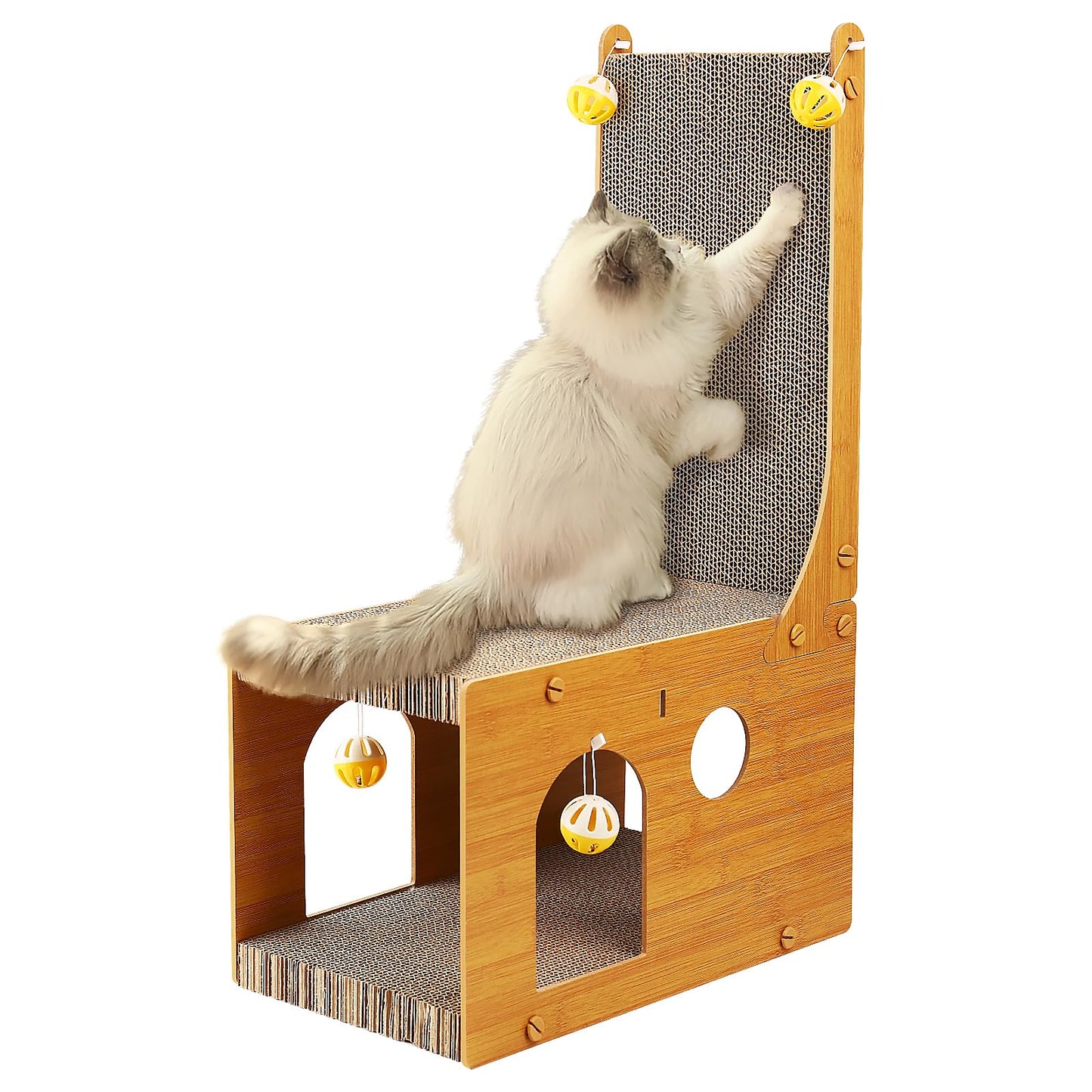 YEMOO Cat Scratcher, Cat Scratching Board, L Shaped Vertical Cat Scratcher for Wall and Couch Protection, Cat Cardboard Scratcher with 4 Ball Toys for Indoor Cats