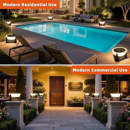 Solar Post Light, 14.9'' Solar Powered Outdoor Pillar Lights Fixture Waterproof, Modern Fence Column Cap Lamp Dusk to Dawn 3000K LED Lantern Landscape Lighting for Deck Patio Garden Yard Driveway
