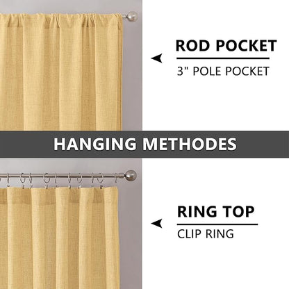 Tollpiz Linen Curtain Living Room Rod Pocket Semi Sheer Curtains Burlap Light Filtering Thick Linen Drape for Bedroom, 54 x 72 inches Long, Beige, Set of 2 Panels