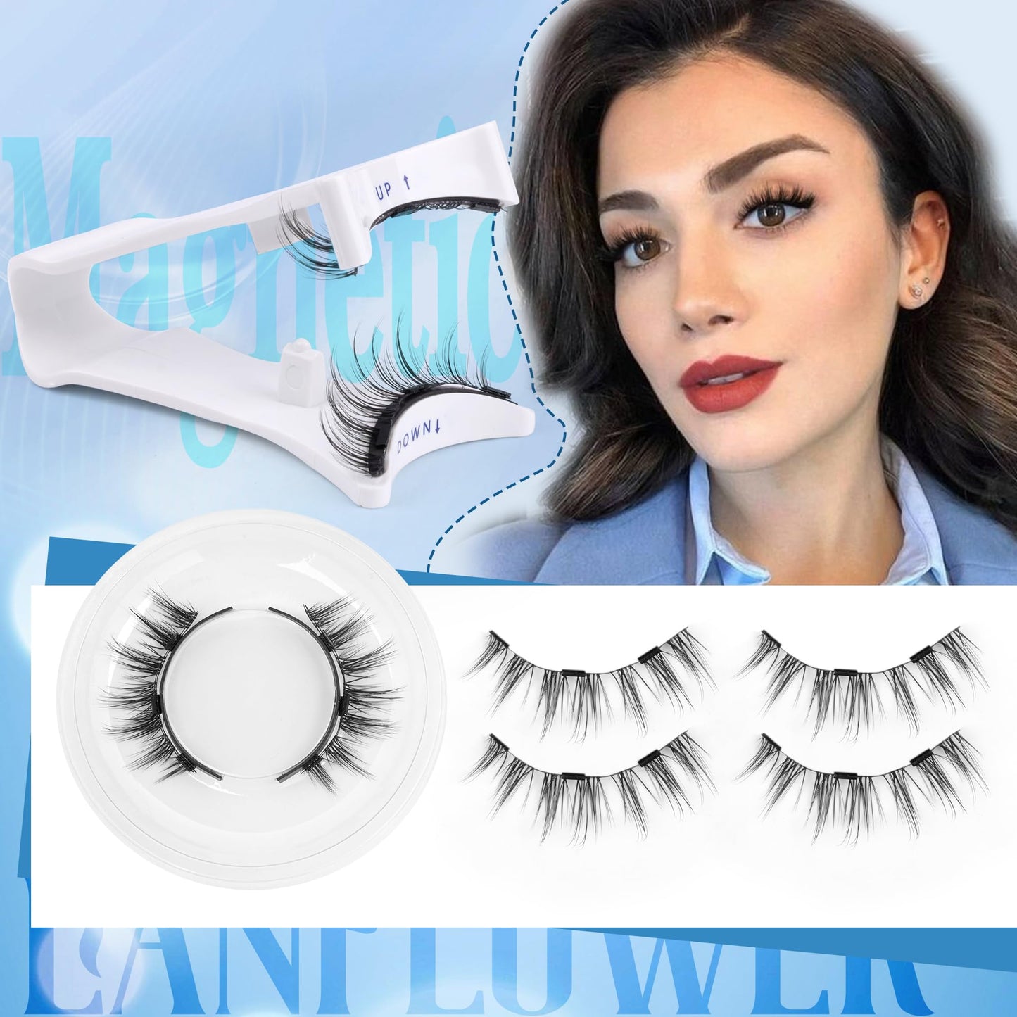 Magnetic Eyelashes with Applicator Reusable Natural Look Magnetic Eyelashes without Eyeliner No Glue Needed Lashes with Magnets Cat Eye False Eyelashes by Lanflower