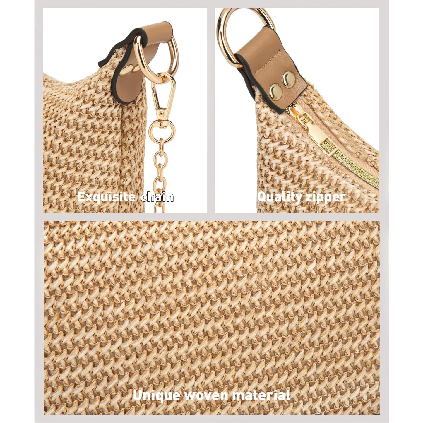 CROJUYI Straw Shoulder Bag for Women Soft Small Woven Shoulder Purse Handbag,Beach Tote Straw Bag for Summer