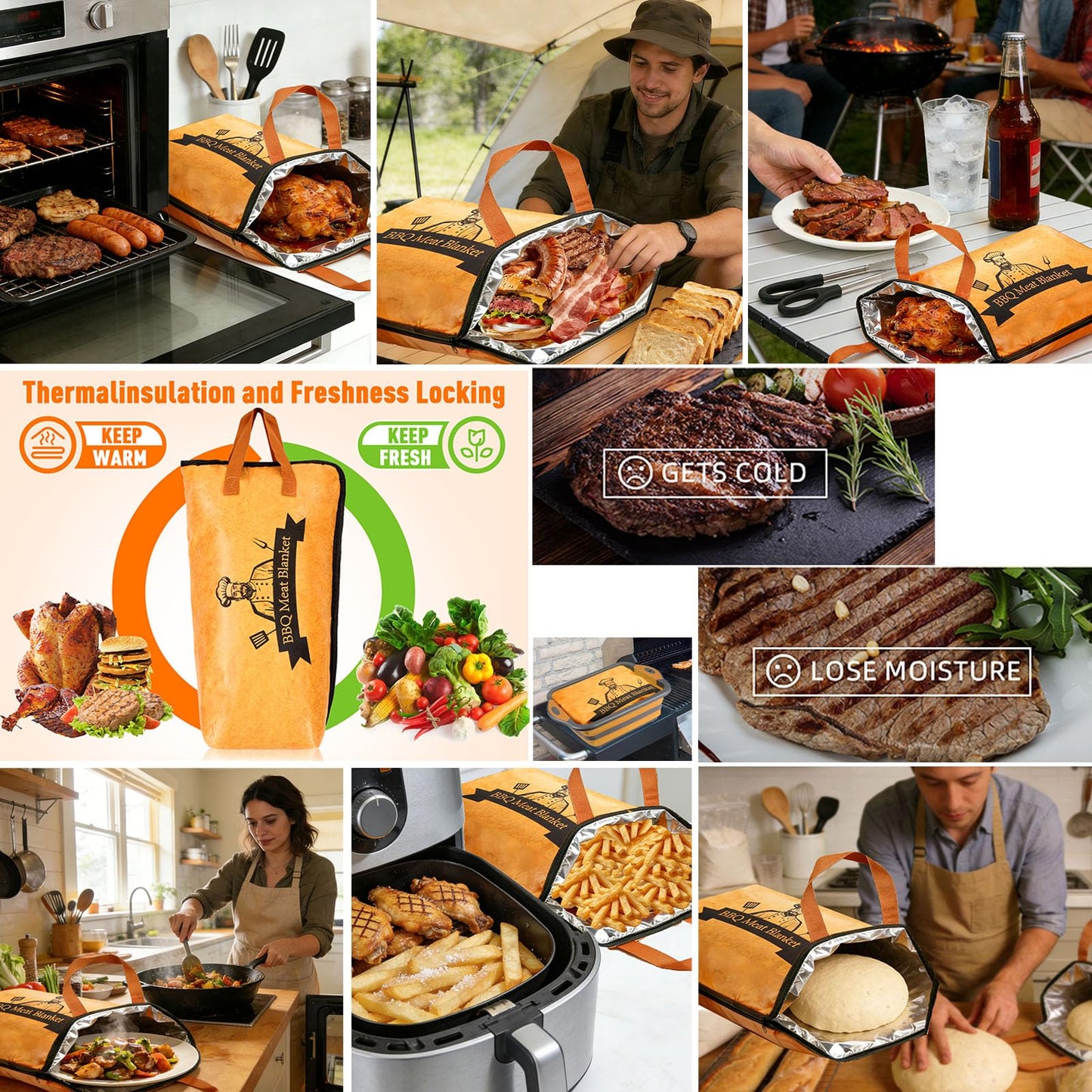 BBQ Blanket for Resting Meat-Air Fryer/Dough/Kitchen/Smoker Accessories Party Picnic Camping-Insulated Bag for Brisket/Pork Shoulder/Turkey-Anniversary Birthday Gift for Men (21in)