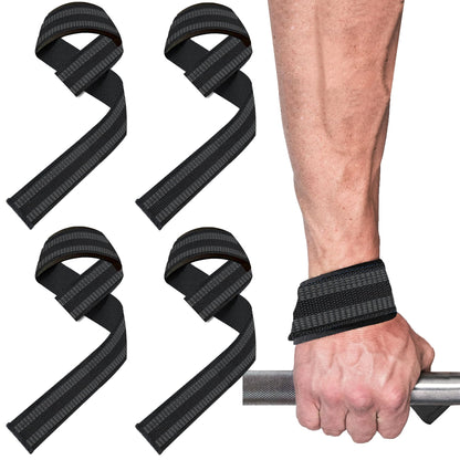 4 Pack Lifting Wrist Straps for Weightlifting, Lifting Straps for Gym Strength Training,Deadlifts,Workout, Men & Women Neoprene-padded Wrist Cushion Cotton Lift Straps with Anti-Skid Silicone -Black