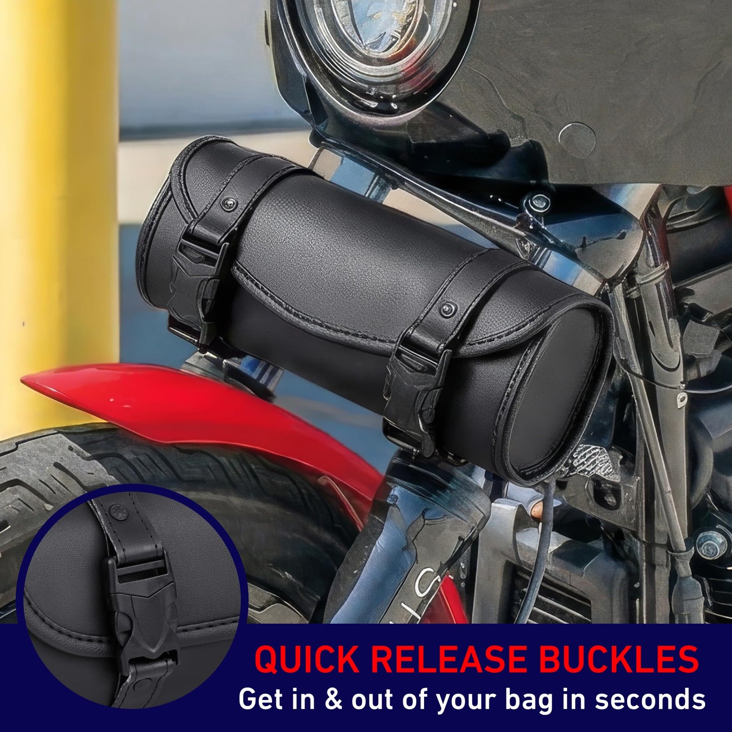 Nomad Motorcycle Tool Bag–Universal Handlebar Pouch–Waterproof Cruiser Biker Roll Bag Front Fork or Saddlebag Storage (Black)