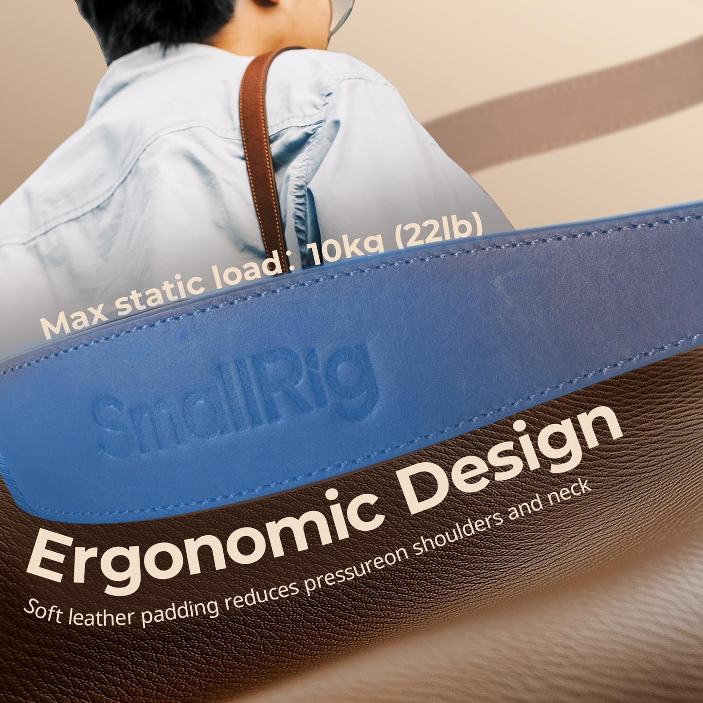 SMALLRIG Universal Leather Camera Shoulder Strap for DSLR Camera, Adjustable 100 to 110cm (39 to 43in), Max Load 10kg (22lb), Ergonomic Shoulder Support for Travel/Vlogging (Brown) -5209