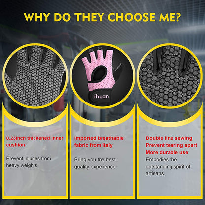 ihuan Breathable Weight Lifting Gloves: Fingerless Workout Gym | Wrist Support | Enhance Palm Protection | Extra Grip for Fitness| Training | Rowing | Pull-ups