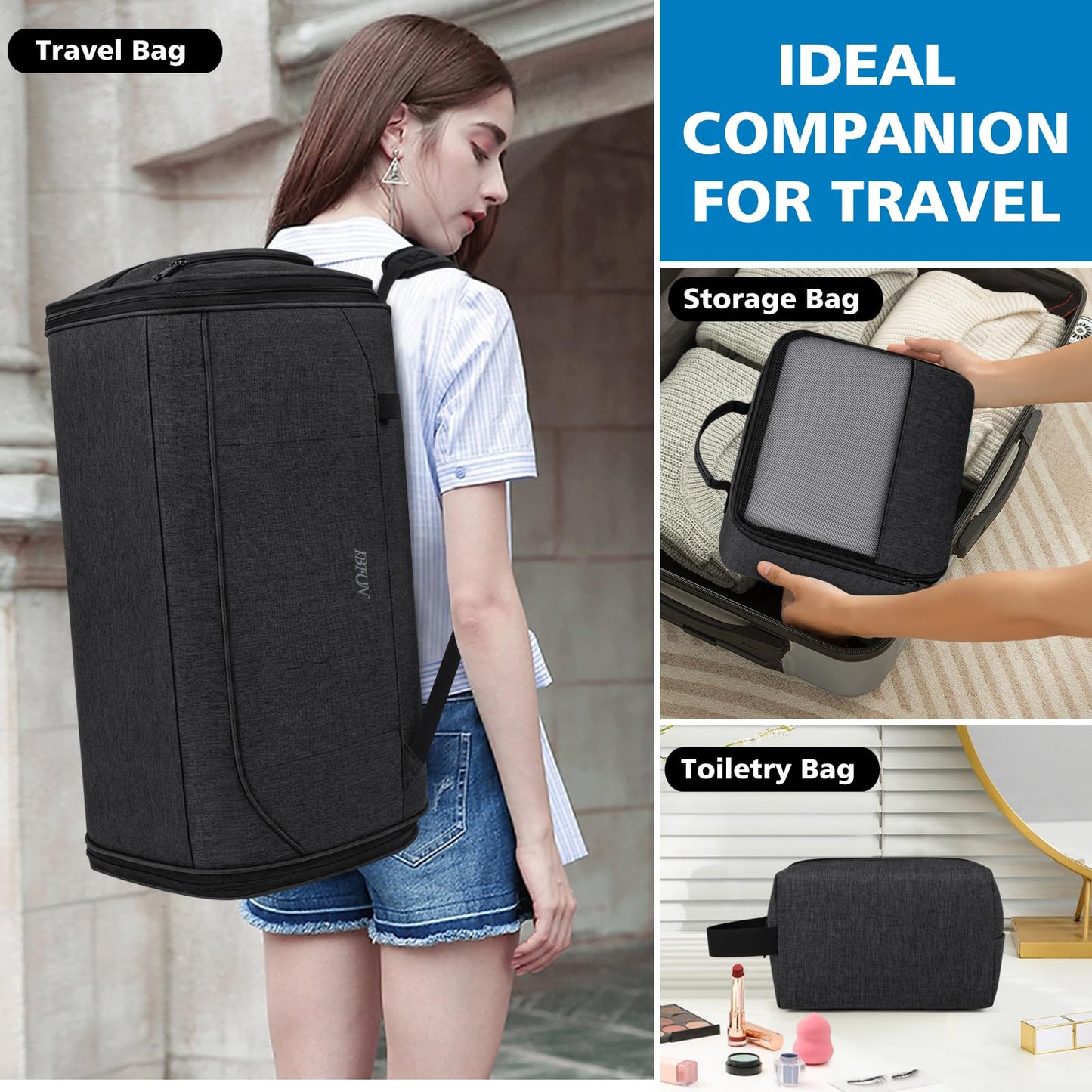 Convertible Garment Bags for Travel - Carry on Garment Duffle Bag with Backpack Straps for Men Women, 4 in 1 Large Travel Duffel Bags with Shoes Compartment Hanging Suit Dress Weekender Bag 3pcs Set