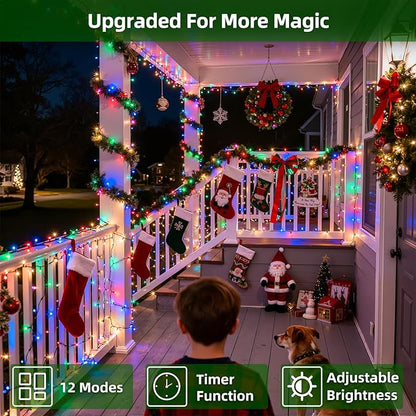 300LED Christmas Lights Outdoor Indoor Use, 12 Lighting Modes 75ft Christmas Tree Lights with Timer, Dimmable Multicolor LED StringLights Waterproof for Yard Tree Wedding Party Holiday Multicolor