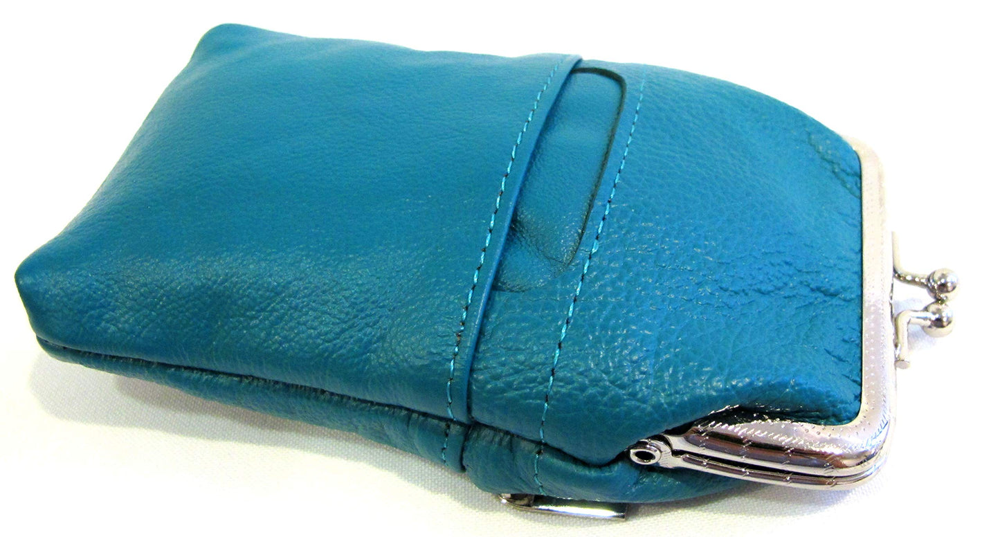 Women 100% Pure Leather Cigarette Case Lighter Match Pocket Zipper Coin Pouch -Teal