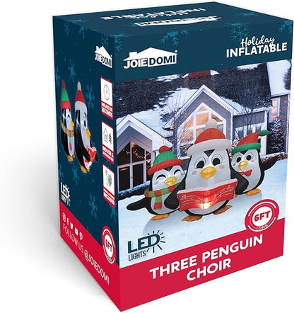 JOIEDOMI 6 FT Long Christmas Inflatable Penguins Choir with Build-in LEDs, Xmas Blow Up Penguins Outdoor Decorations for Xmas Party Yard Outside Indoor Garden Lawn Decor