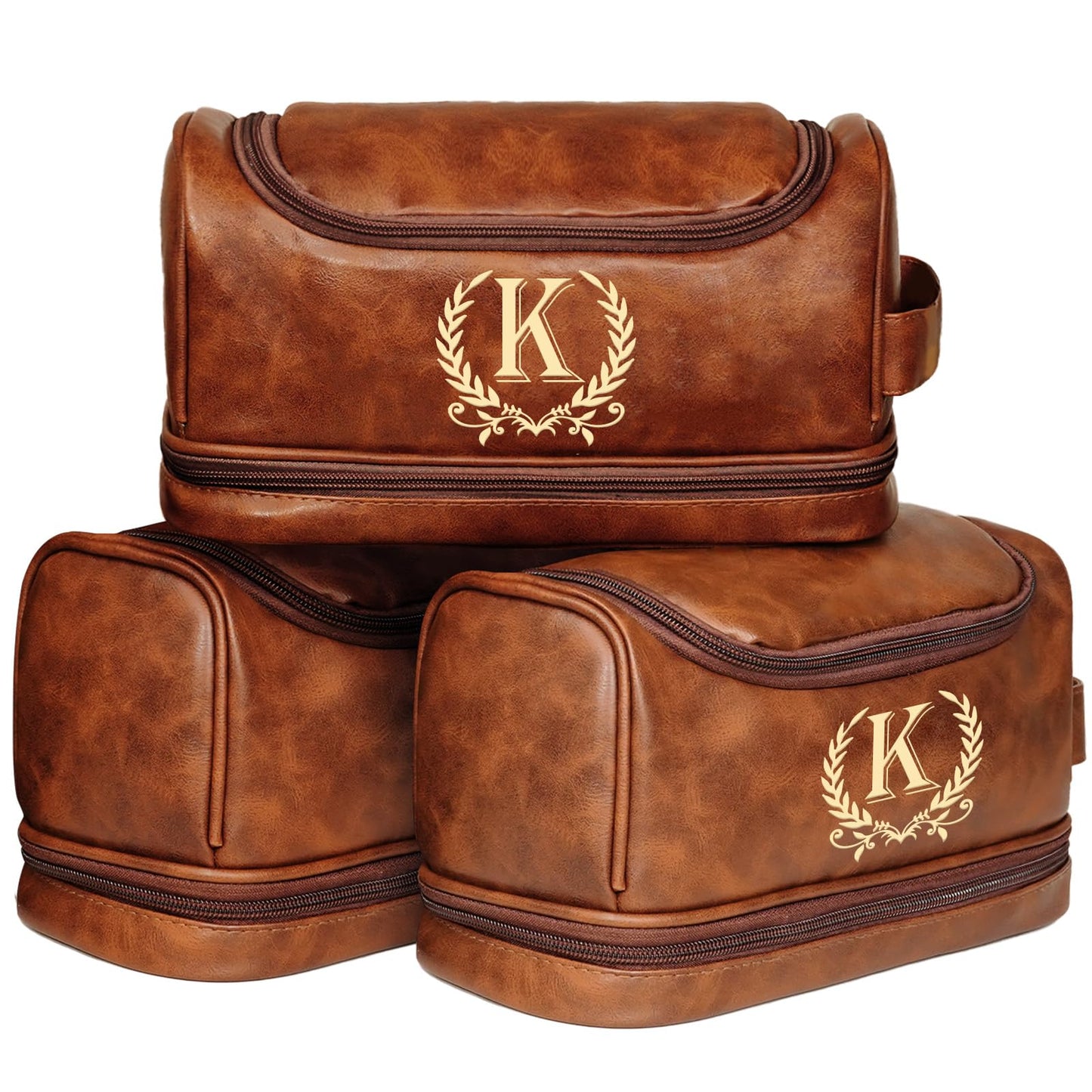Groomsmen Gifts for Men Travel Toiletry Bag, Personalized Leather Toiletry Bag with Handle & Hook, Water Resistant Shaving Kit Bag for Wedding Party Bachelor Party Favors Bestman Gifts(K)